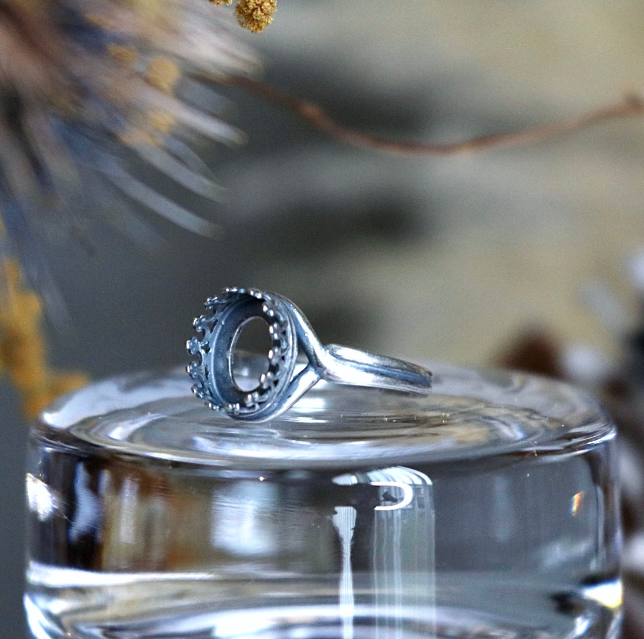 ハンドメイドパーツの指輪空枠 アンティークシルバー カボション用オーバルリング 10×8mm Rinoah Jewels
